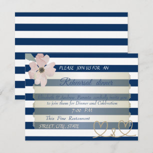 Convites Marinho Blue Stripes Flower,Janto de ensaio de cas