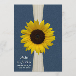 Convites Marinho Blue Sunflower e Burlap Weding