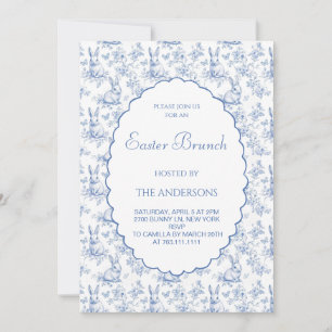 Convites Marinho Blue Vintage Toile Páscoa Brunch