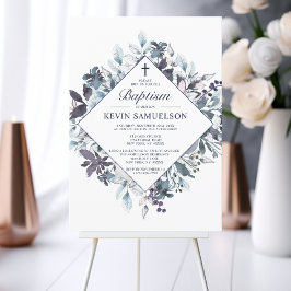 Convites Marinho Blue Watercolor Baptism Christening