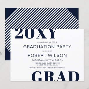 Convites Marinho Blue White Bold Typografia Festa de format