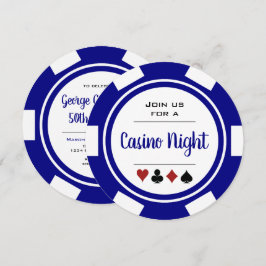 Convites Marinho Blue White Poker Chip Casino Night Birday