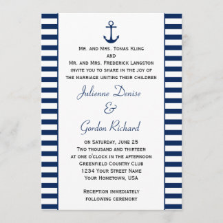 Convites Marinho Blue White Stripes Anchor Casamentos Náuti