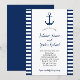 Convites Marinho Blue White Stripes Anchor Casamentos Náuti