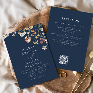 Convites Marinho Blue Wildflower All in One QR Code Weding