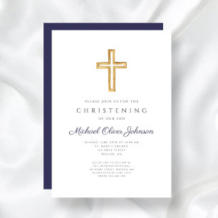 Convites Marinho Blue Wood Cross Religião Boy Christening