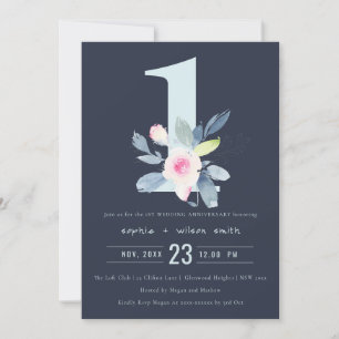 Convites MARINHO BLUSH BLUE FLORAL 1 rua ANO ANIVERSÁRIO