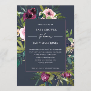 CONVITES MARINHO BLUSH BURGUNDY FLORAL BUNCH CHÁ DE FRALDAS