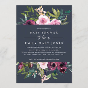 CONVITES MARINHO BLUSH BURGUNDY FLORAL BUNCH CHÁ DE FRALDAS