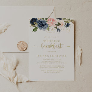 Convites Marinho Blush Dourado Casamento Floral Café da Ma