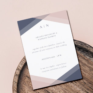 Convites Marinho Blush Modern Monogramas Casamento