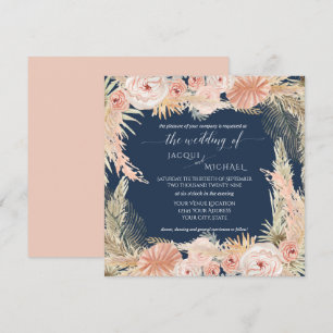 Convites Marinho Blush Rosa de Peony Floral Pampas Grass