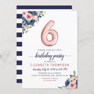 Convites Marinho Blush Rosa do Balão Dourado 6 Blush Aniver