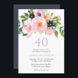 Convites Marinho Blush Watercolor Flowers Parte aniversário<br><div class="desc">Marinho Convite de festas Flores de Aquarela de Blush aniversário de 40 anos Ver coleção correspondente em Niche e Nest Store</div>