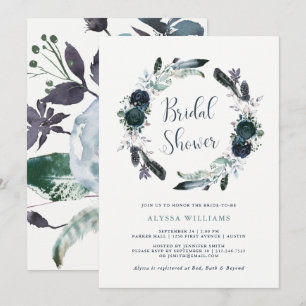 Convites Marinho Boho Peony Floral Wreath Chá de panela