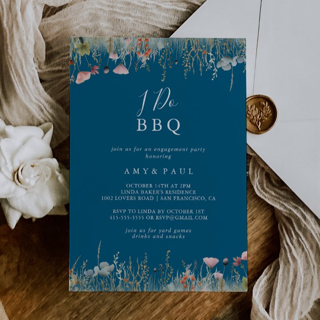Convites Marinho Boho Wildflower I Do CHURRASCO Festa de no (Criador carregado)