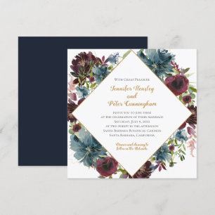 Convites Marinho Borgondy Marsala Dourada Floral  Casamento