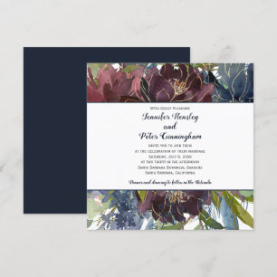 Convites Marinho Borgondy Marsala Dourada Floral  Casamento