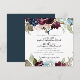 Convites Marinho Borgonha Casamento Foliar Elegante Floral