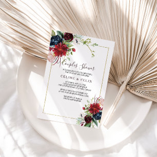 Convites Marinho Borgonha Moderno - Casais Florais Blush Ch