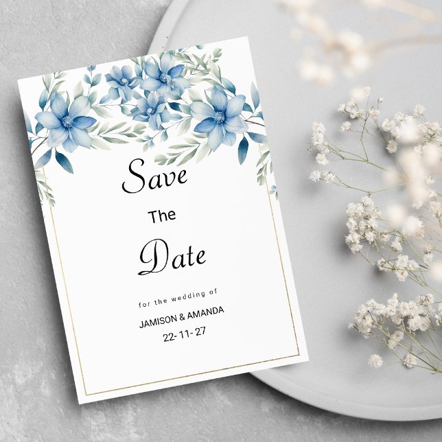 Convites Marinho botânico azul mint floral Salvar a Data (Botanical navy blue mint floral Save The Date)
