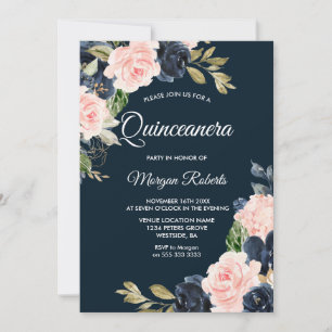 Convites Marinho Botânico e Frente Floral de Quinceanera