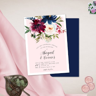 Convites Marinho Brilhante Cor-de-Rosa Encantado