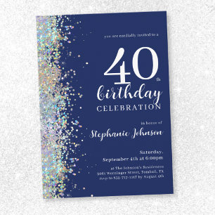 Convites Marinho brilhante elegante aniversário de 40 anos
