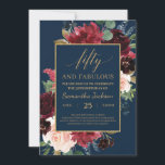 Convites Marinho burgundy blush floral gold boho 50º aniver<br><div class="desc">Marinho burgundy blush floral gold boho 50º convite de aniversário,  Contacte-me para obter itens correspondentes ou para personalização,  Rosas Blush ©</div>