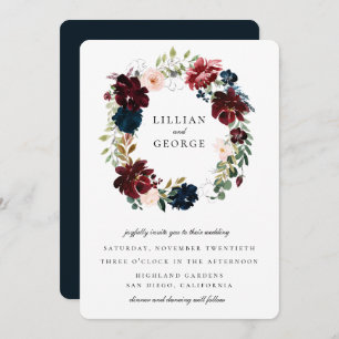 Convites Marinho Burgundy Blush Floral Wreath Casamento
