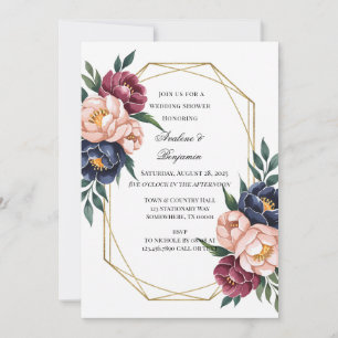 Convites Marinho Burgundy Blush Pink Peony Chá de casamento