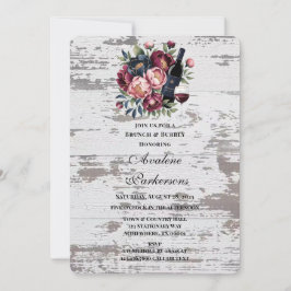 Convites Marinho Burgundy Pink Peony Wood Brunch e Bubble