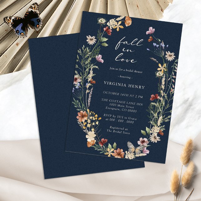 Convites Marinho Cai No Chá de panela Apaixonado (Navy Blue Fall In Love Bridal Shower Invitation by Painted Paperie
)