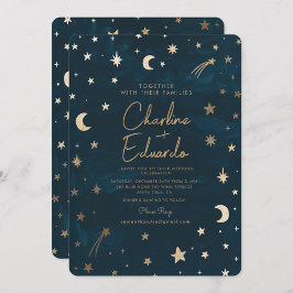 Convites Marinho Celestial Dourado Estrelas Casamento da Lu