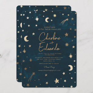 Convites Marinho Celestial Dourado Estrelas Casamento da Lu