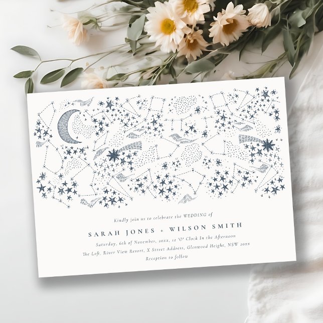Convites Marinho Celestial Starry Night Moon Casamento (Criador carregado)