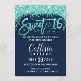 Convites Marinho chic Blue e Turquoise Dust Sweet 16