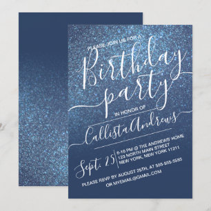 Convites Marinho Chic Blue Sparkly Ombre Aniversário