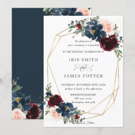 Convites Marinho Chic Burgundy Blush Floral Casamento Geomé
