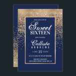 Convites Marinho Chic Dourado Glitter Confetti Foto Sweet 1<br><div class="desc">Este convite formal para fotos do Sweet 16 é inspirado pela paleta de cores moderna e moderna, infundida com estrutura de design chic e glamourosa. É elegante e bonito impressão exibe um confete de gradiente ombre, brilhante e cintilante, com uma borda dourada para enquadrar o texto, sobre um simples fundo...</div>