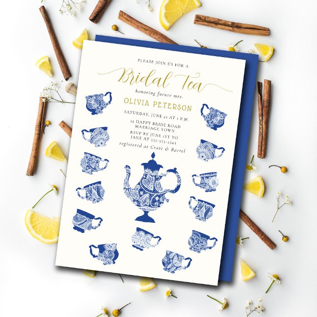 Convites Marinho Chinoiserie Lace Party Tea Party (Criador carregado)