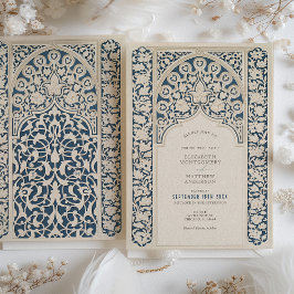 Convites Marinho Clássico Casamento Azul & Creme