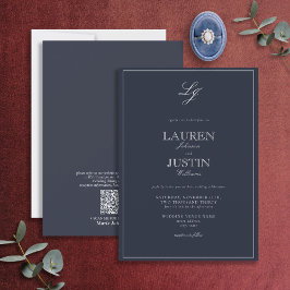 Convites Marinho Clássico Código QR Casamento do Script Azu