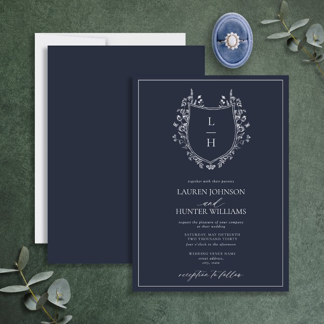 Convites Marinho Clássico Monograma Monograma Casamento de  (Criador carregado)