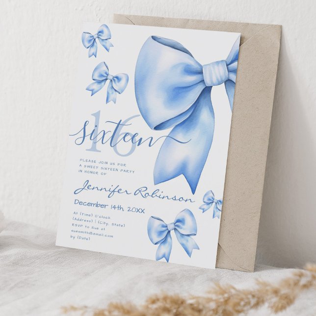 Convites Marinho coquete azul Arco doce 16 (Cute Coquette Navy Blue Bow Sweet 16 Invitation)