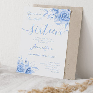 Convites Marinho Coquette Blue Sweet 16 Floral Glam