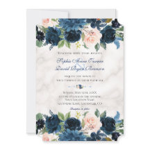 Marinho Cor-de-rosa Azul Floral Bloom Marble Casam