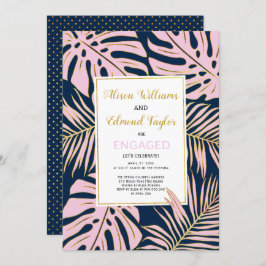 Convites Marinho, cor-de-rosa, folhas tropicais douradas