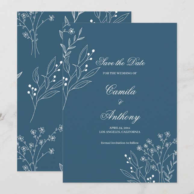 Convites Marinho Corner Floral Boho Wedding (Frente/Verso)