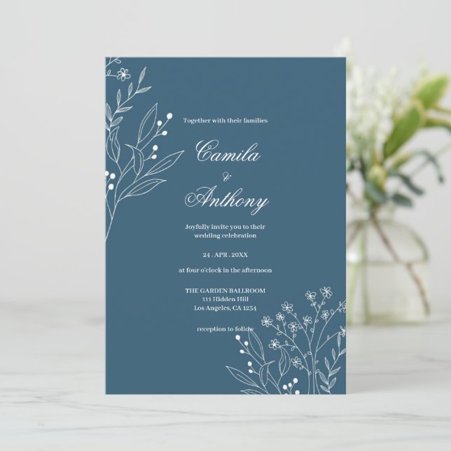 Convites Marinho Corner Floral Boho Wedding (Em pé/Frente)